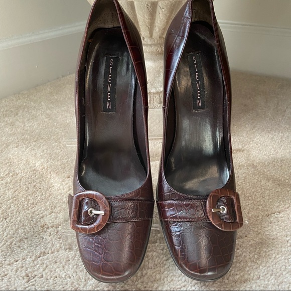 Steve Madden Brown Faux Croc high heel loafers - Picture 4 of 6